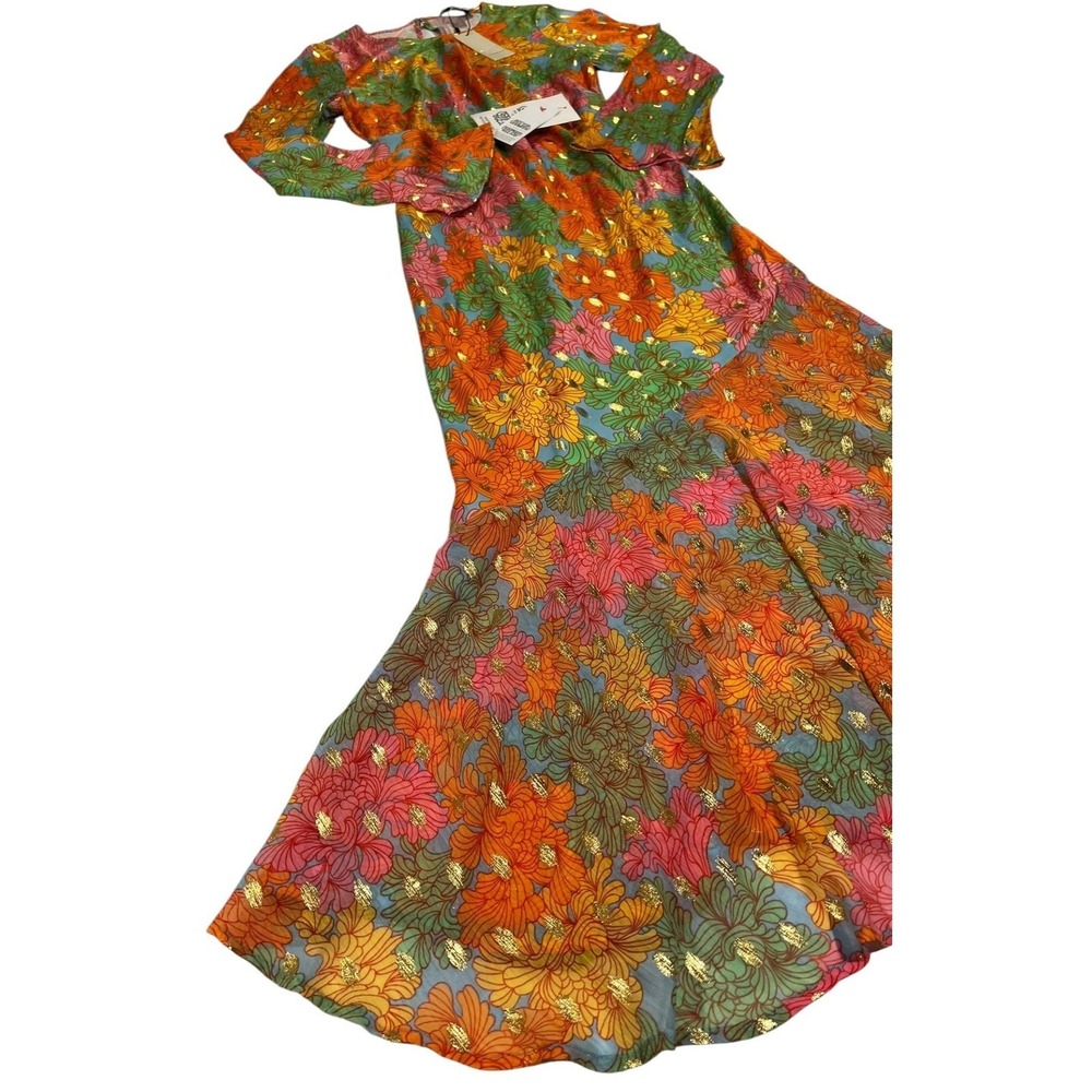 NWT Never Fully Dressed Floral Alaia Maxi Dress Gold Foil Multi Color US 10 - Picture 15 of 16